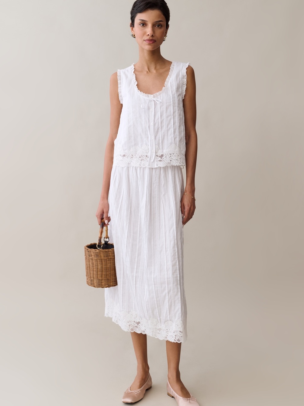 Sorel by Few Moda White Lace-Trim Midi Skirt